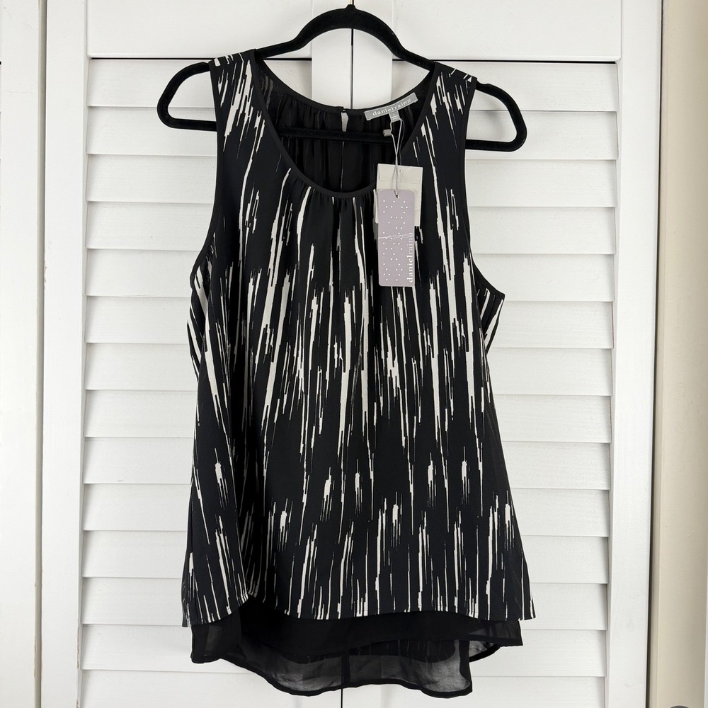 Daniel Rainn Black White‎ Abstract Print Sleeveless Blouse L NEW